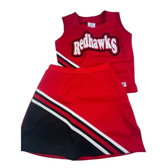 NEW Youth REDHAWKS Cheerleader Uniform Outfit Costume 30" TOP Elastic Skirt RWB - Picture 1 of 7